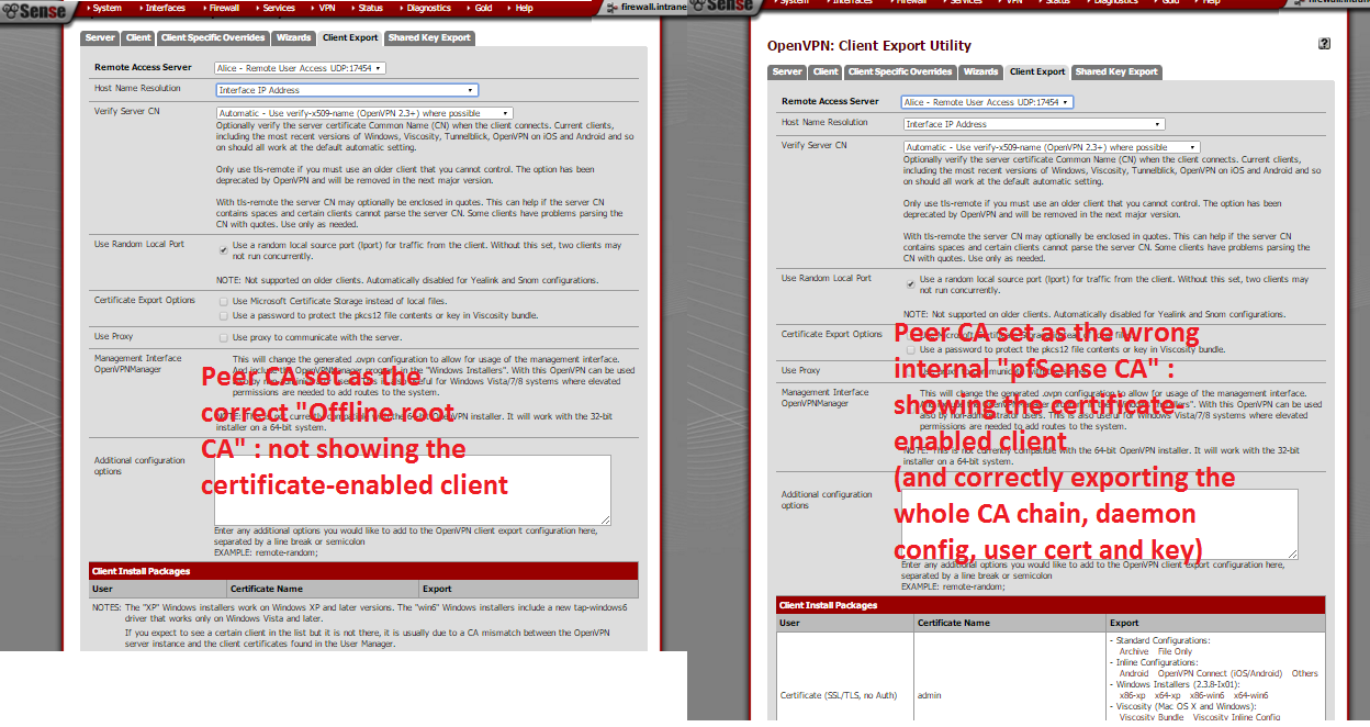 openvpn client export utility pfsense